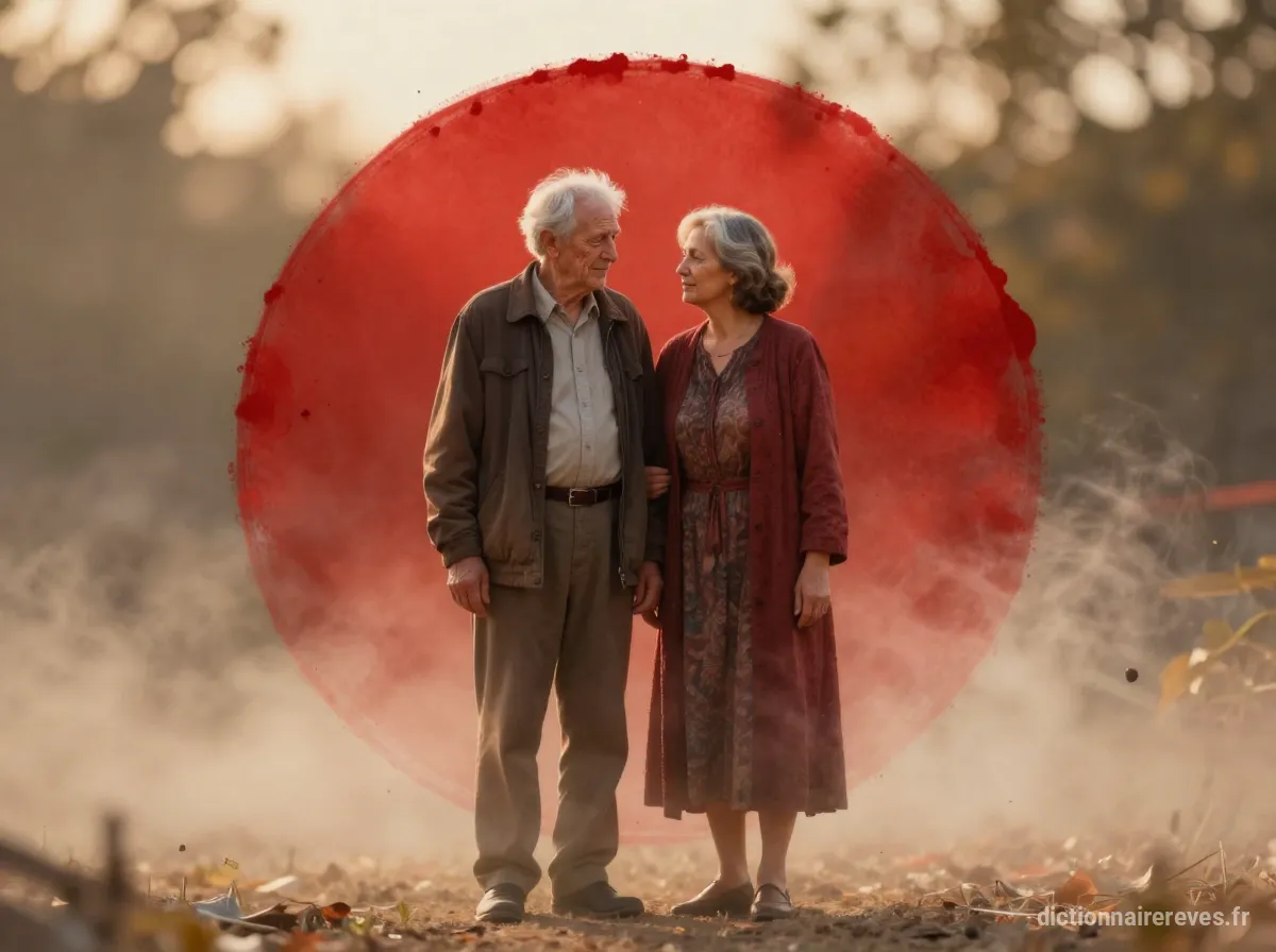 Une photo de couple où un mari décédé réapparaît aux côtés de sa femme, avant que leur image ne se transforme en une grande tache ronde et rouge.