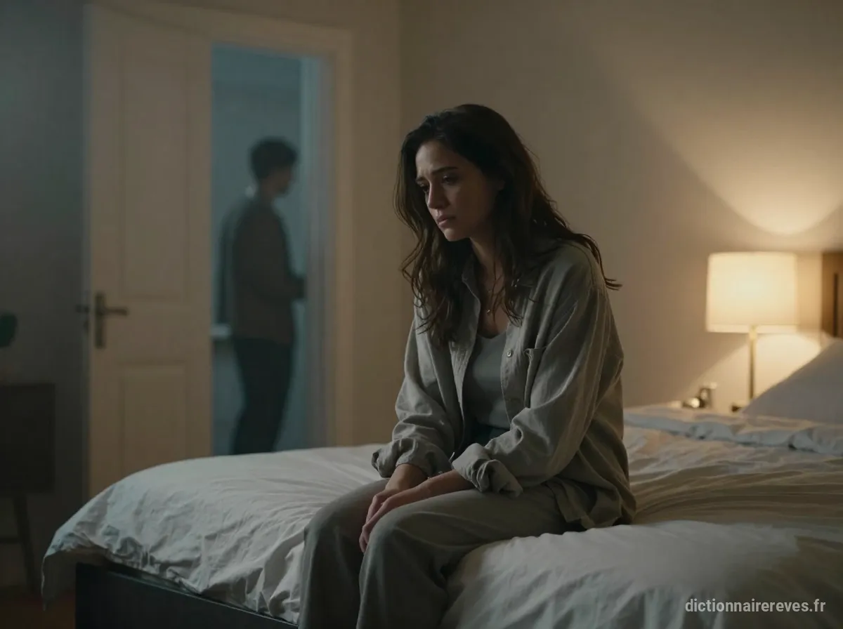 Femme assise sur un lit, pensant à une dispute non résolue avec son petit ami.